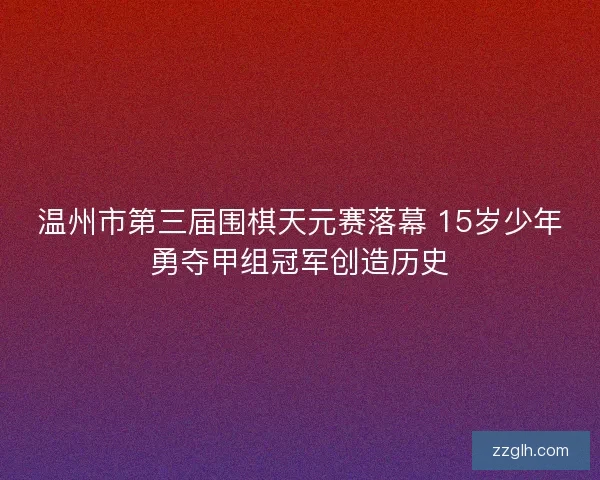 温州市第三届围棋天元赛落幕 15岁少年勇夺甲组冠军创造历史